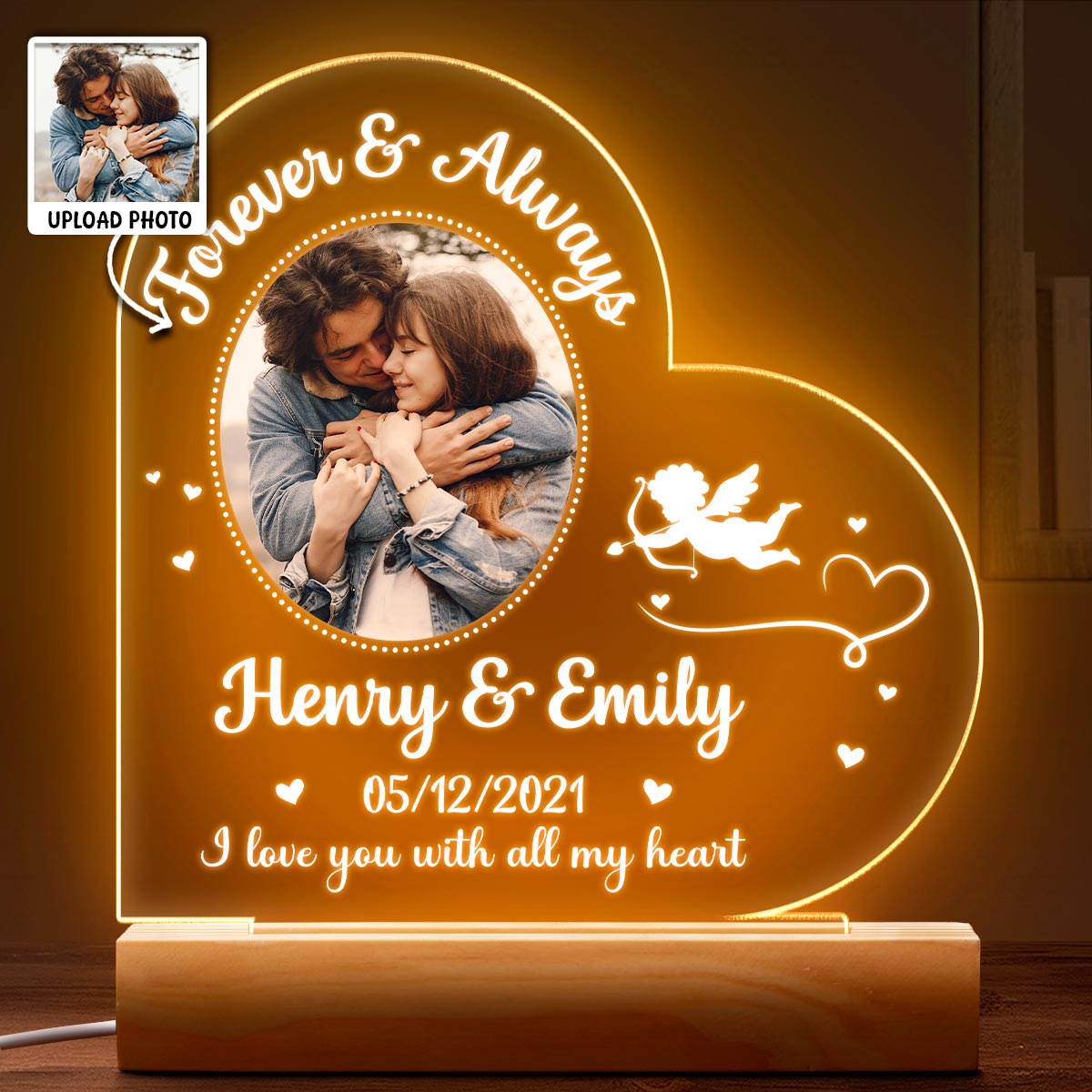 Custom Photo I Love You With All My Heart - Customized Personalized 3D LED Light - Valentine's Day Gift For Husband Wife, Anniversary