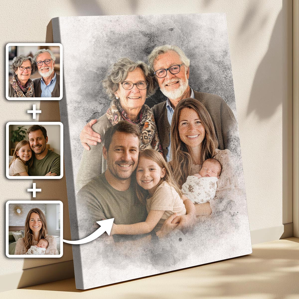 Color Combine Add Deceased Loved One to Photo, Memorial Gift, Add Person to Photo, Family Portrait Different Photos, Combine Photos Canvas