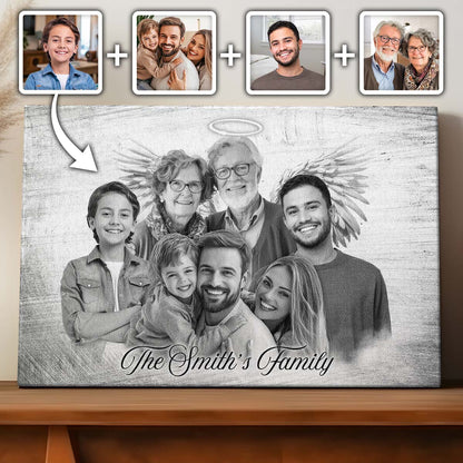 Horizontal Combine Photos Loved One, Family Portrait From Different Photos - Personalized Canvas - Memorial Gift