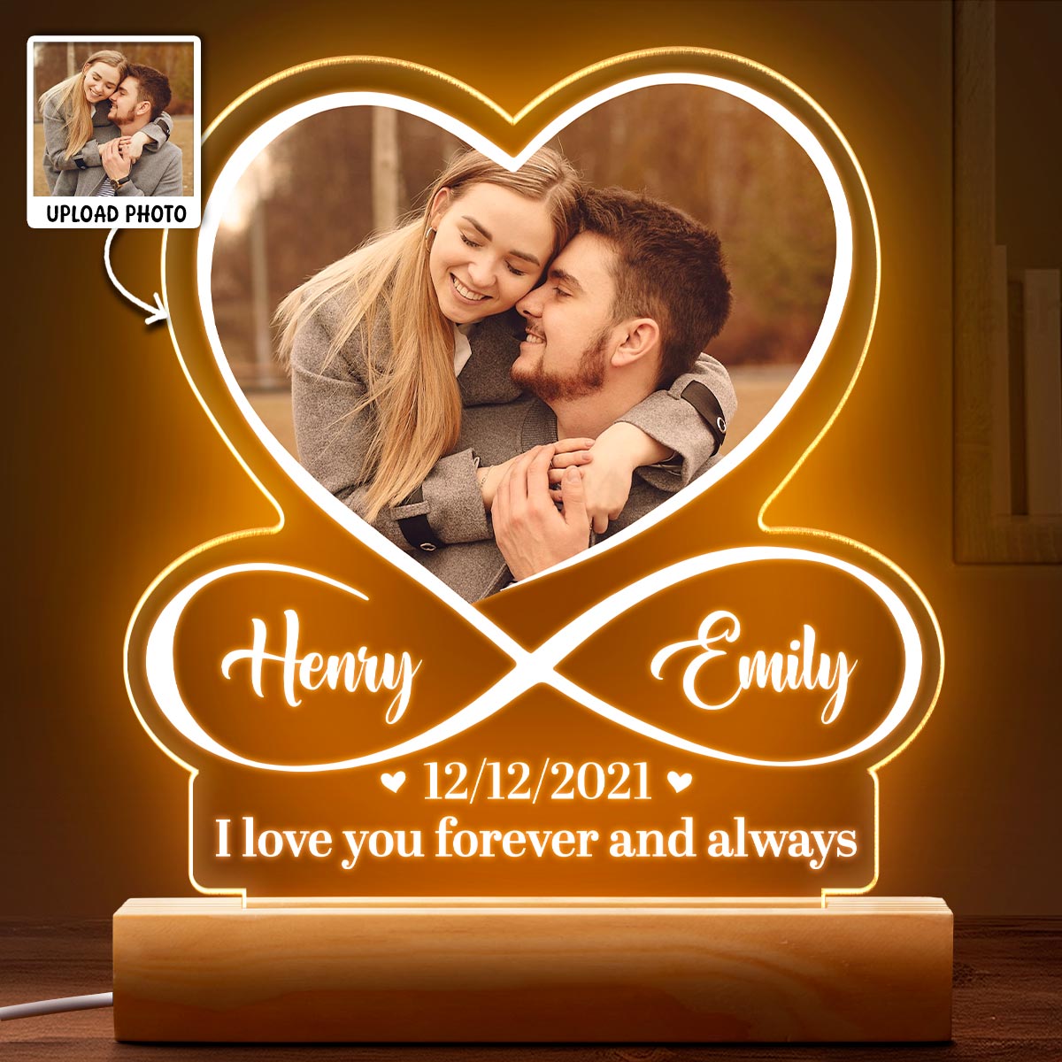 Custom Photo I Love You To Infinity And Beyond - Customized Personalized 3D LED Light - Gift For Husband Wife, Anniversary