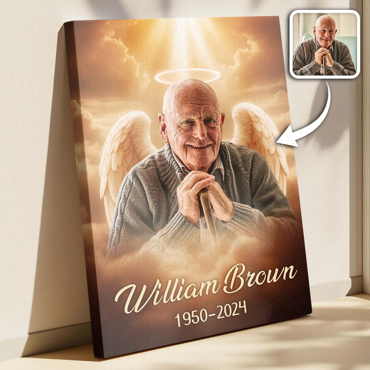 Memorial Custom Photo Canvas - Pet Loss, Deceased Loved One With Halo & Wings Heaven - Gift For Family Members