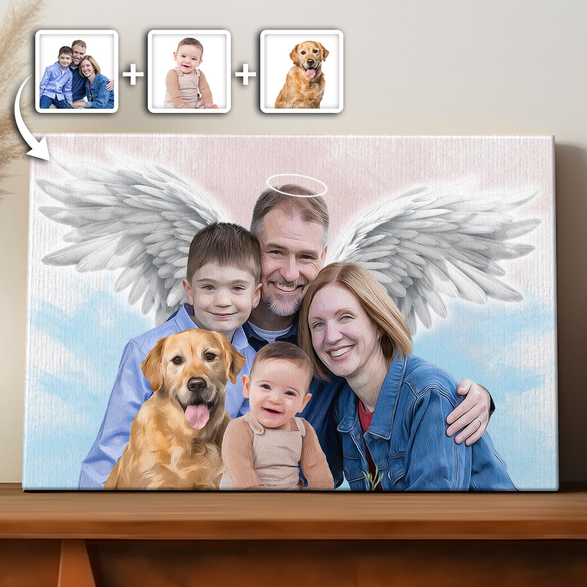 Memorial Custom Combine Photos Canvas - Pastel 2 Color Painting Style Horizontal  - Gift For Family Members