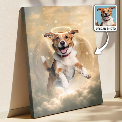 Memorial Custom Photo Canvas - Pet Loss With Halo & Wings Heaven - Gift For Family Members, Pet Lovers