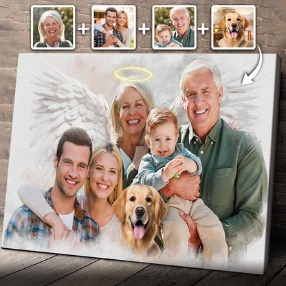 Custom Combine Photos Loved One From Different Images, Adding Halo & Wings To Deceased One - Personalized Canvas