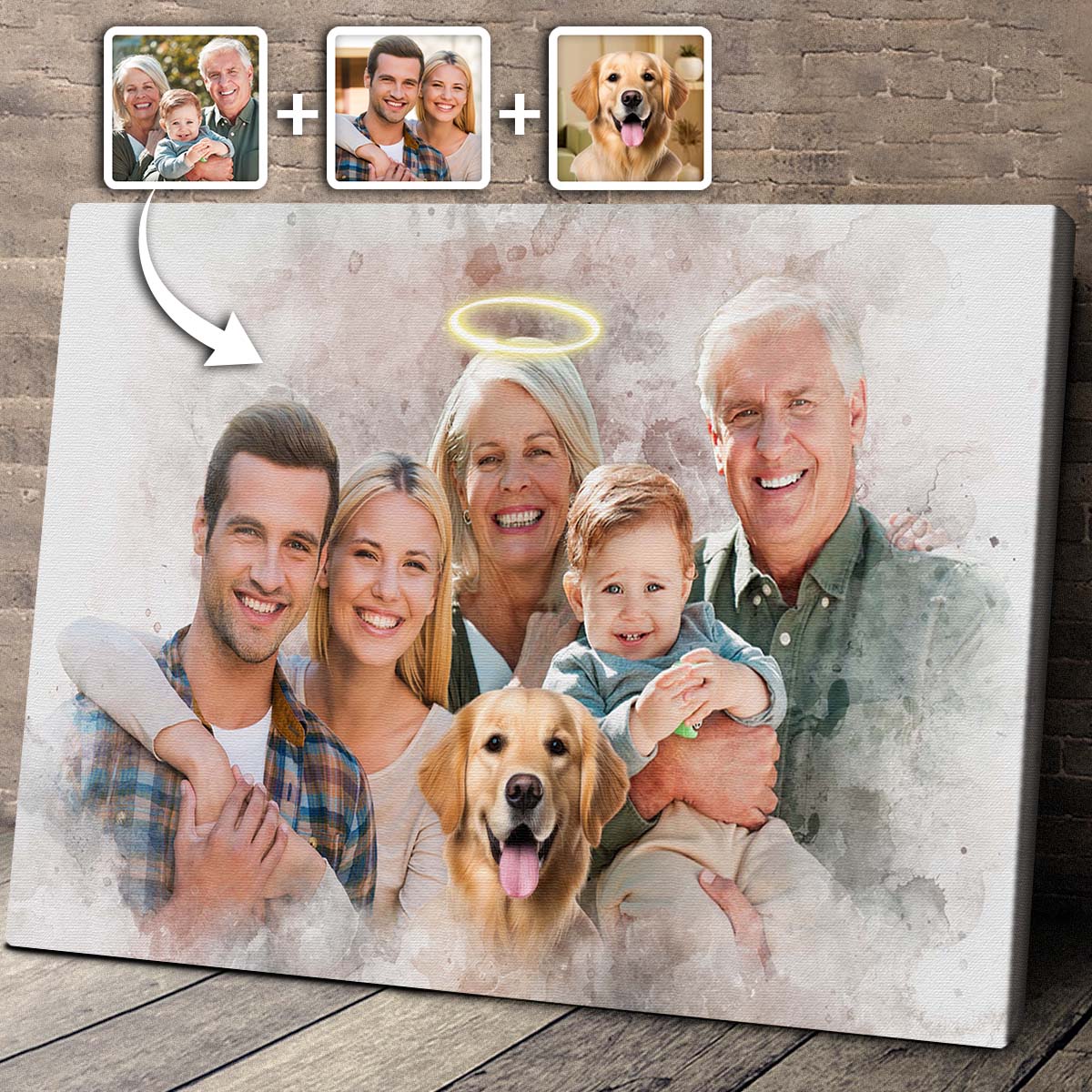 Combine Loved One From Different Photos, Adding Halo To Deceased One - Personalized Canvas