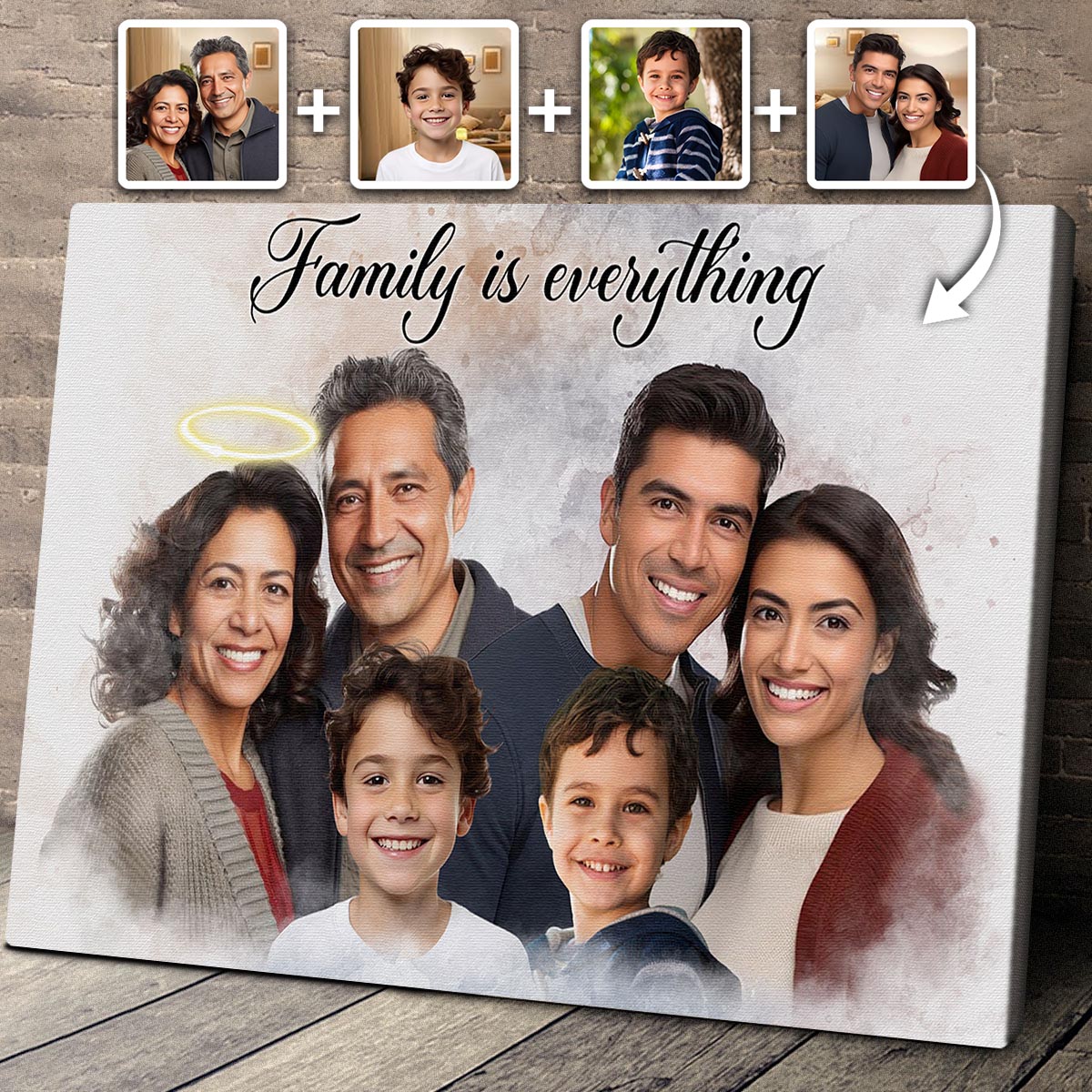 Combine Photos Loved One With Quotes, Adding Halo To Deceased One - Personalized Canvas