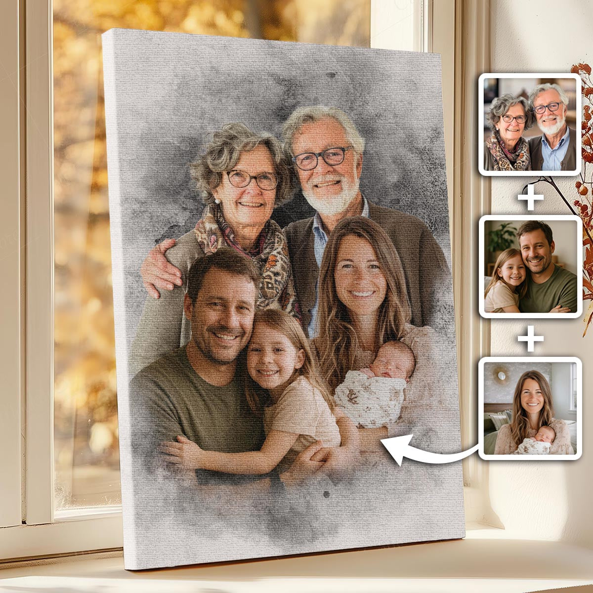 Color Combine Add Deceased Loved One to Photo, Memorial Gift, Add Person to Photo, Family Portrait Different Photos, Combine Photos Canvas