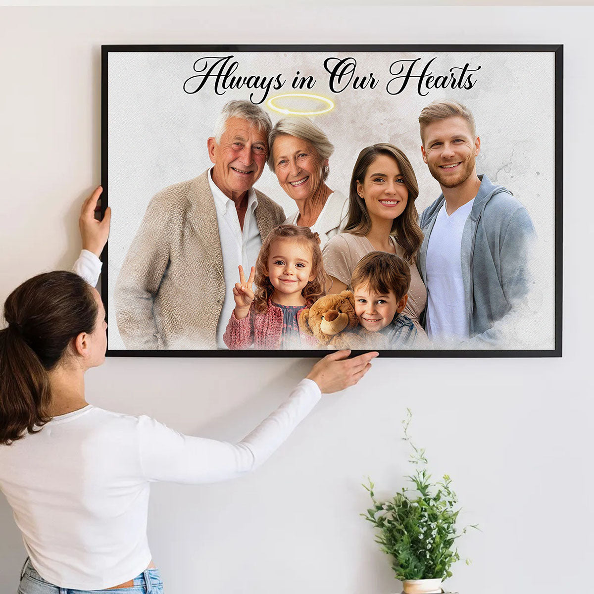 Combine Photos Loved One With Quotes, Adding Halo To Deceased One - Personalized Canvas