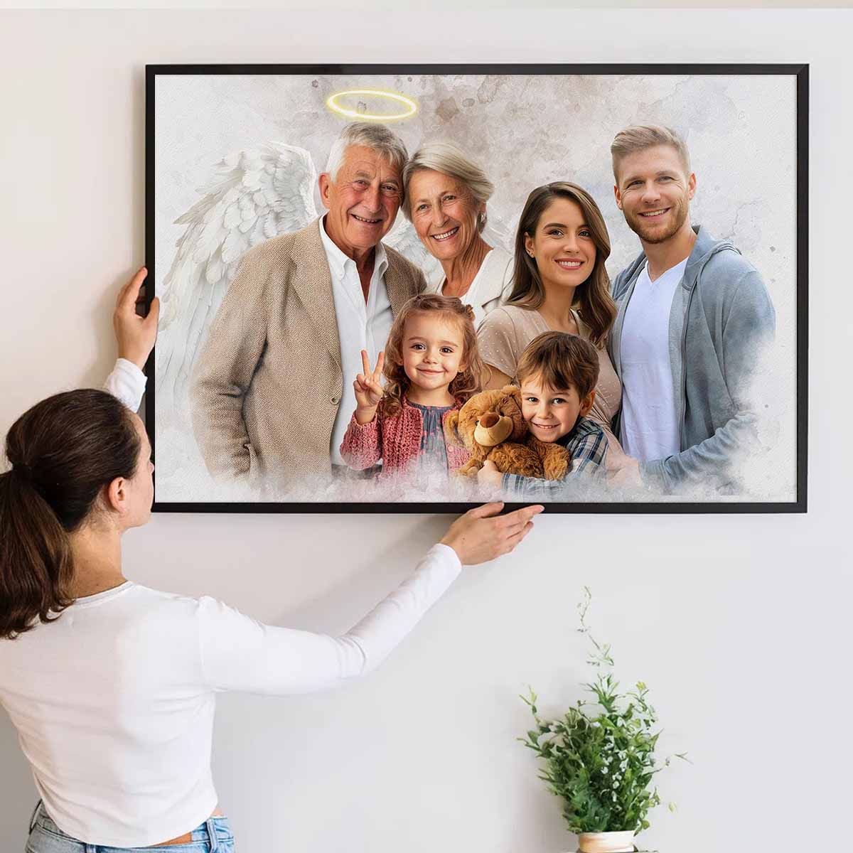 Custom Combine Photos Loved One From Different Images, Adding Halo & Wings To Deceased One - Personalized Canvas