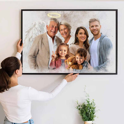 Custom Combine Photos Loved One From Different Images, Adding Halo & Wings To Deceased One - Personalized Canvas
