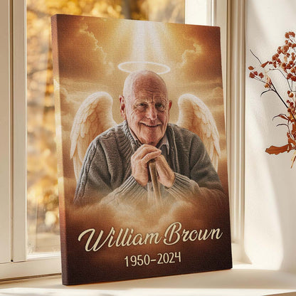 Memorial Custom Photo Canvas - Pet Loss, Deceased Loved One With Halo & Wings Heaven - Gift For Family Members