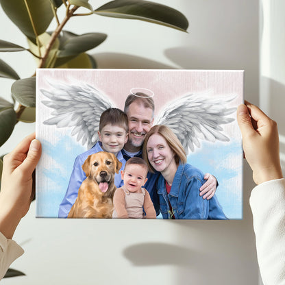 Memorial Custom Combine Photos Canvas - Pastel 2 Color Painting Style Horizontal  - Gift For Family Members