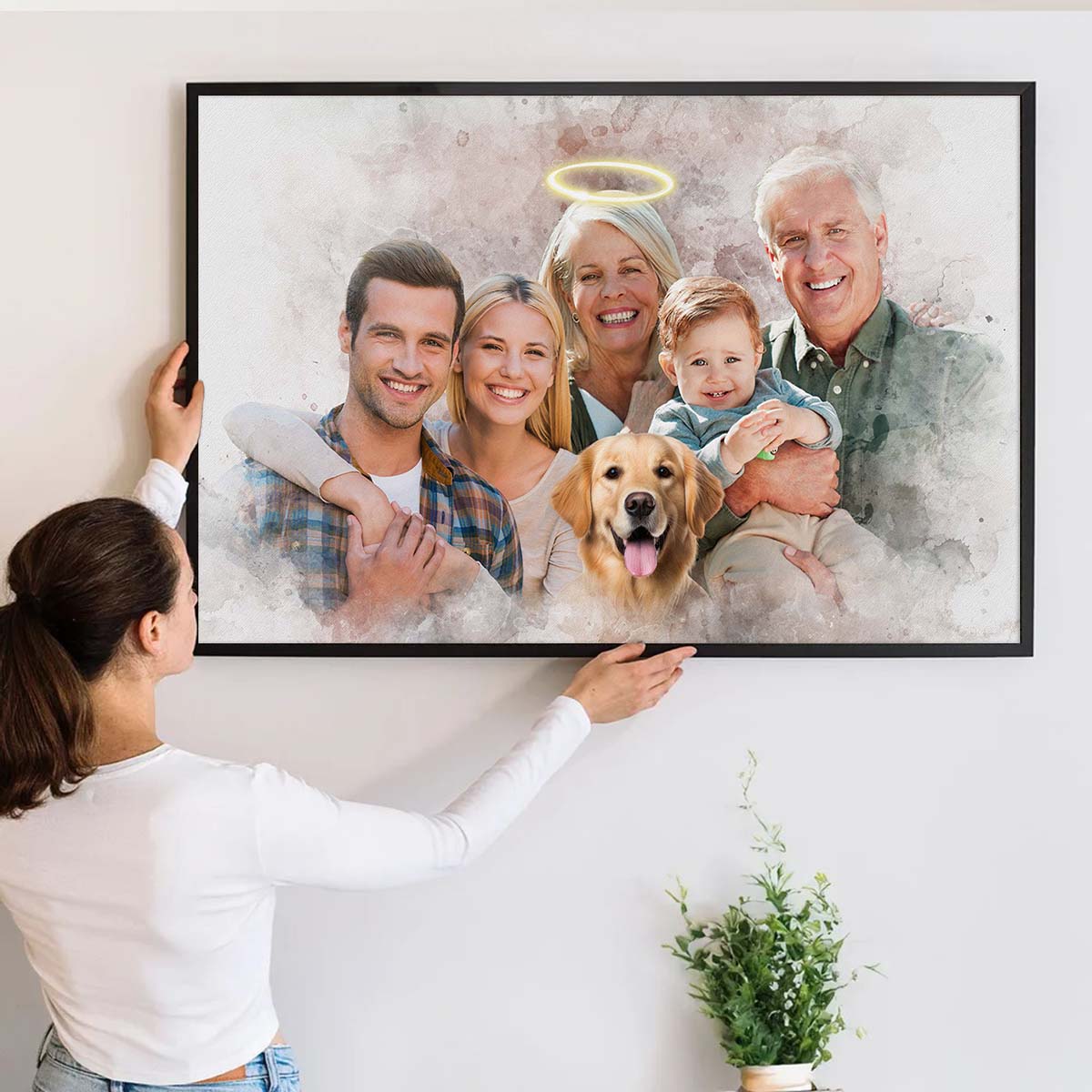 Combine Loved One From Different Photos, Adding Halo To Deceased One - Personalized Canvas