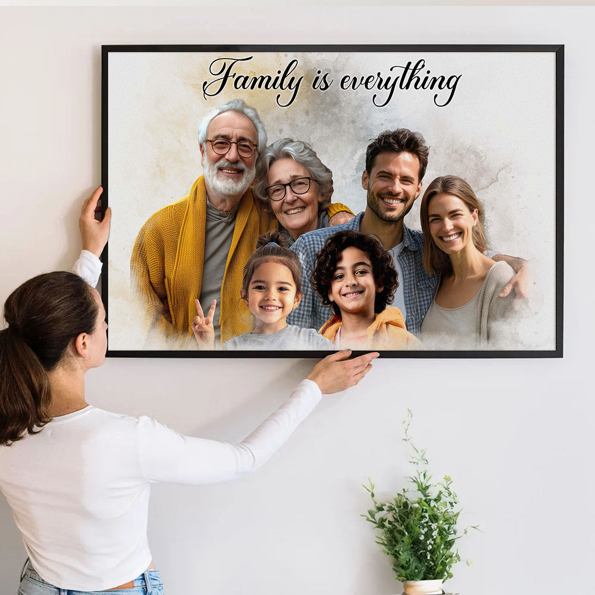 Custom Photos Horizontal Loved One Combined With Quotes, Halo To Deceased One - Personalized Canvas