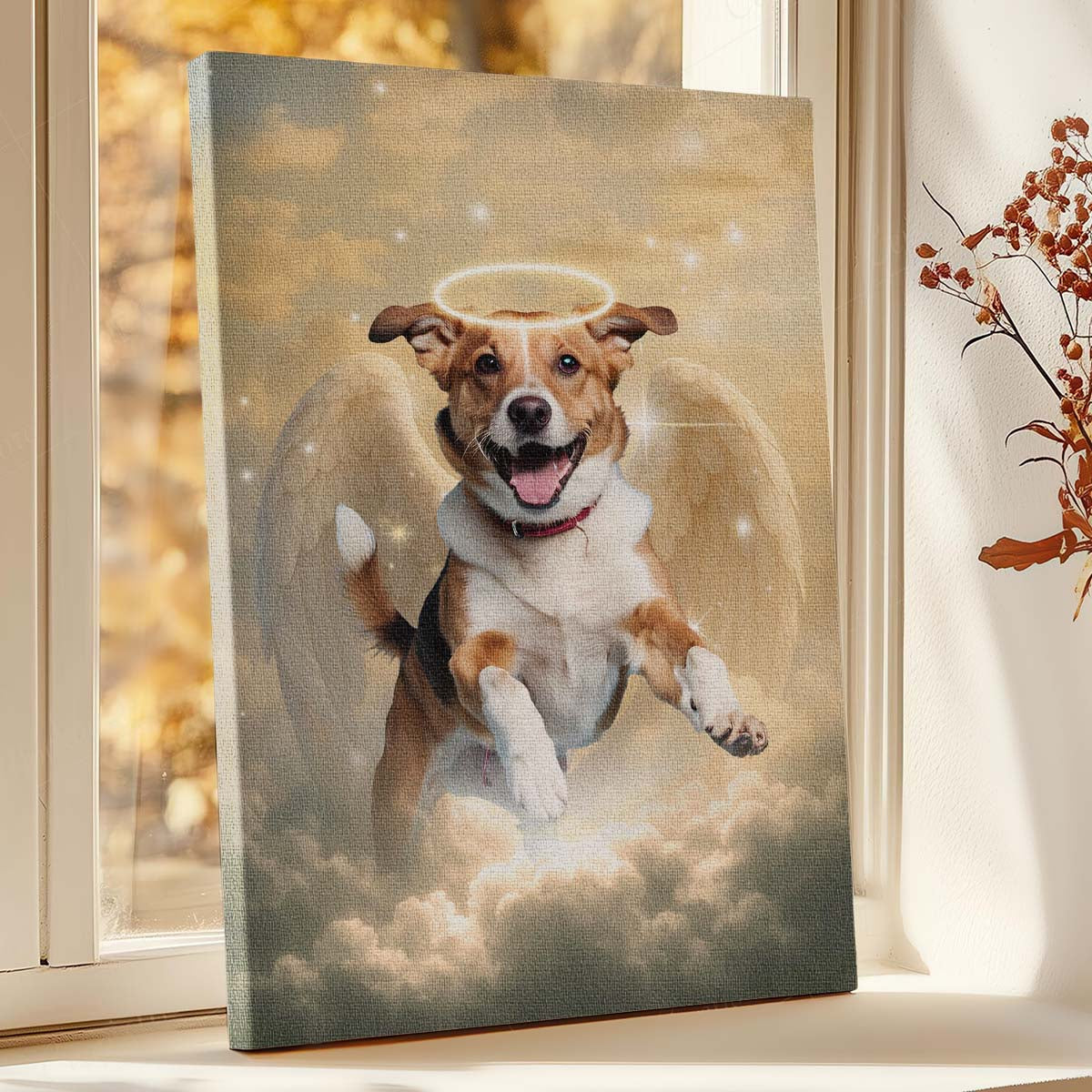 Memorial Custom Photo Canvas - Pet Loss With Halo & Wings Heaven - Gift For Family Members, Pet Lovers