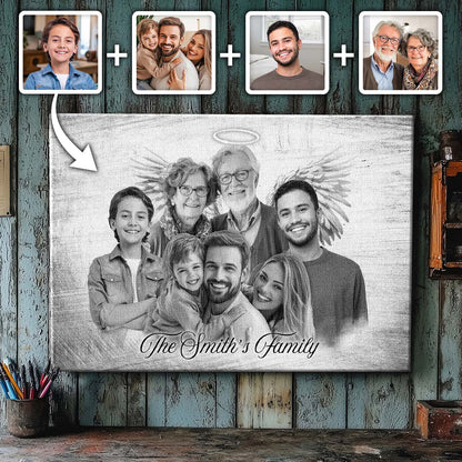 Horizontal Combine Photos Loved One, Family Portrait From Different Photos - Personalized Canvas - Memorial Gift