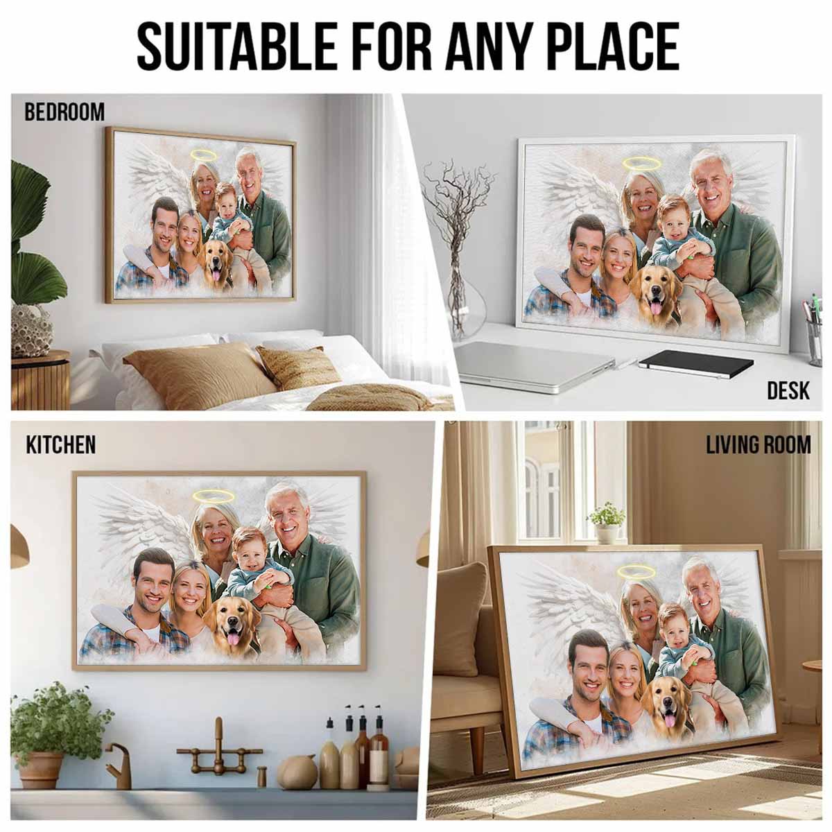 Custom Combine Photos Loved One From Different Images, Adding Halo & Wings To Deceased One - Personalized Canvas