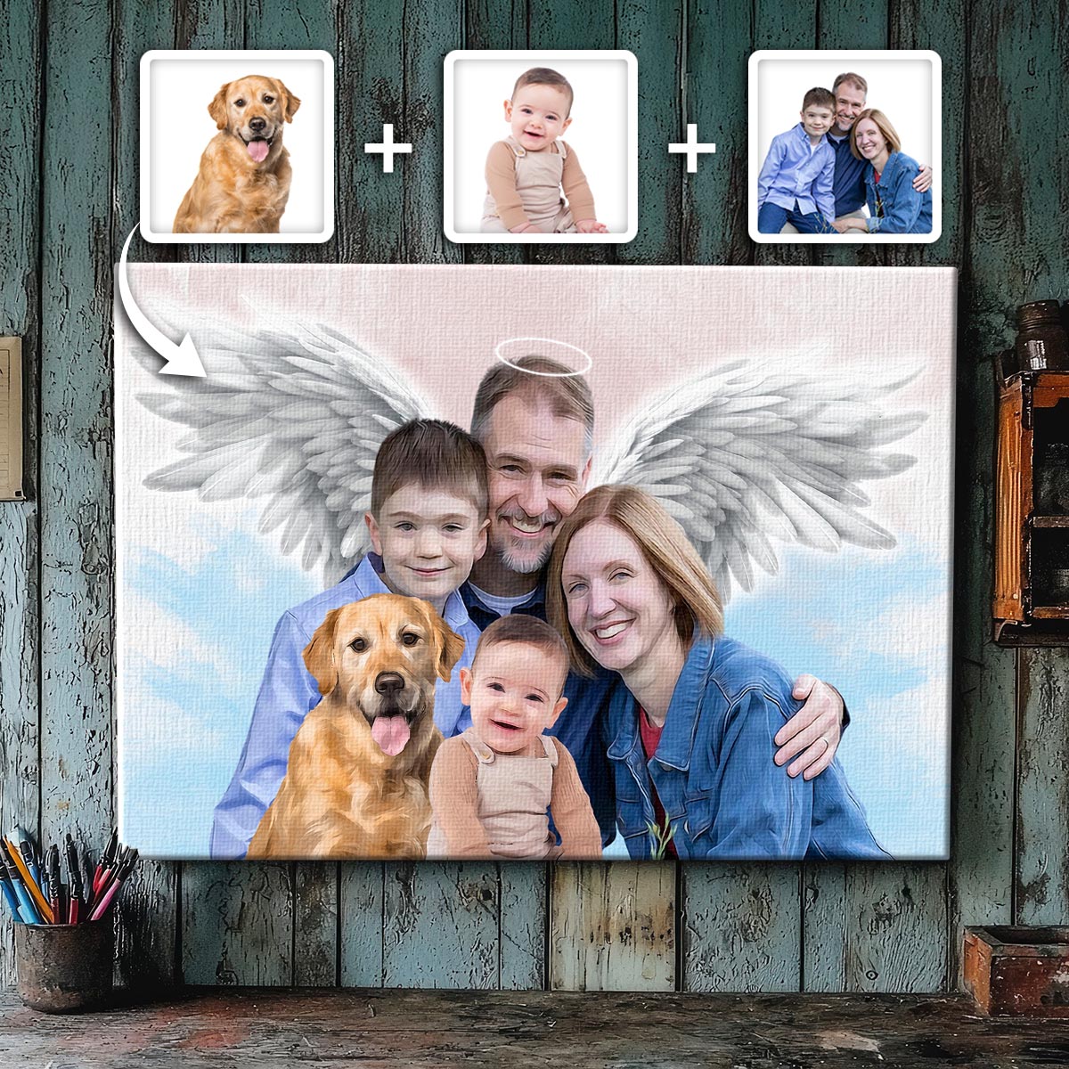 Memorial Custom Combine Photos Canvas - Pastel 2 Color Painting Style Horizontal  - Gift For Family Members