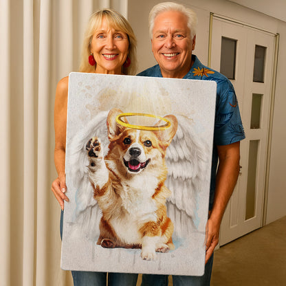 Memorial Custom Photo Canvas - Pet Loss With Halo & Wings And Heavenly Light - Gift For Pet Lovers