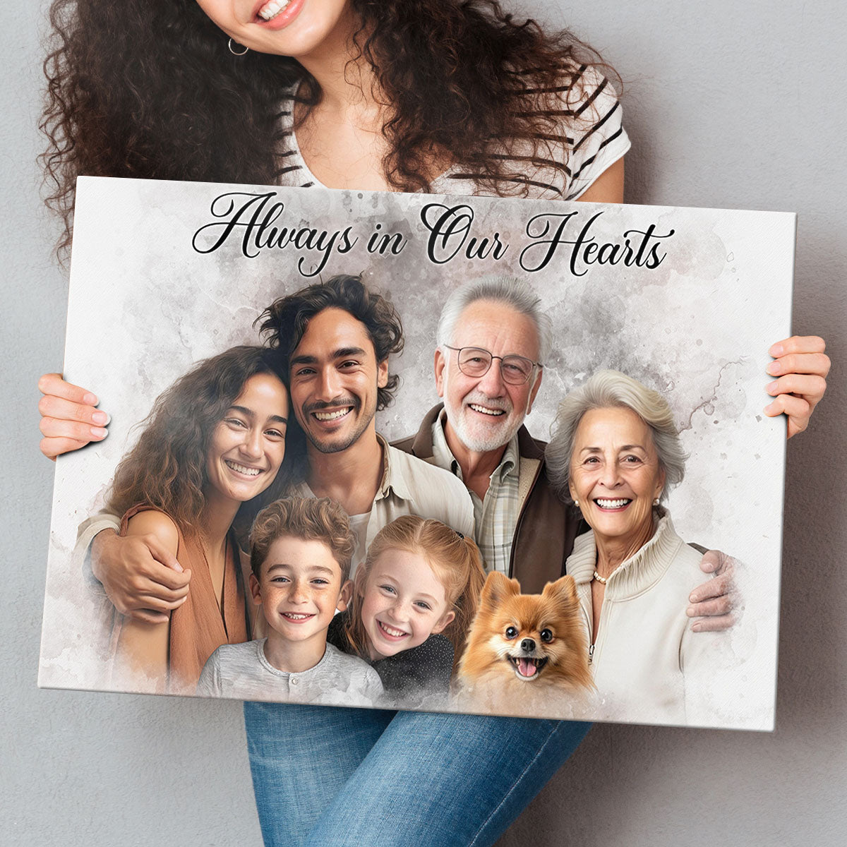 Custom Photos Horizontal Loved One Combined With Quotes, Halo To Deceased One - Personalized Canvas