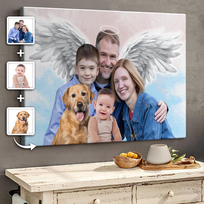 Memorial Custom Combine Photos Canvas - Pastel 2 Color Painting Style Horizontal  - Gift For Family Members