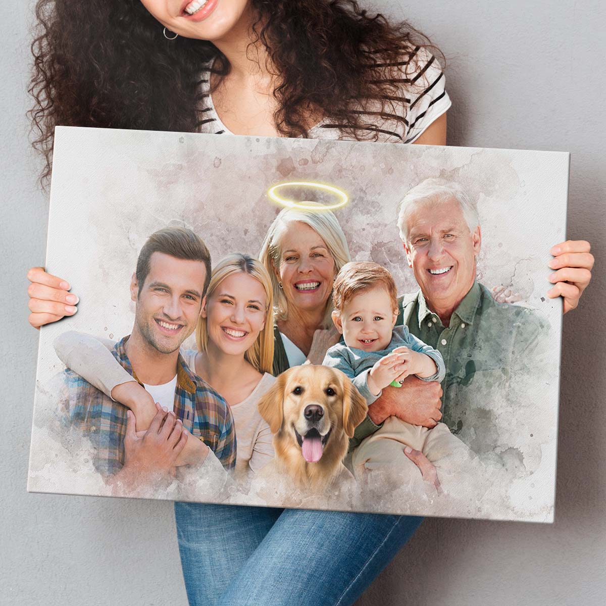 Combine Loved One From Different Photos, Adding Halo To Deceased One - Personalized Canvas