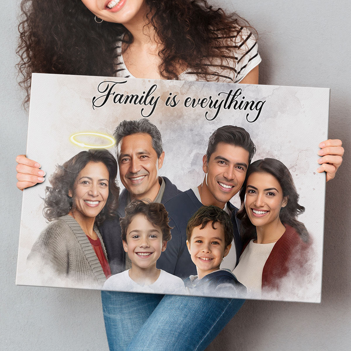 Combine Photos Loved One With Quotes, Adding Halo To Deceased One - Personalized Canvas