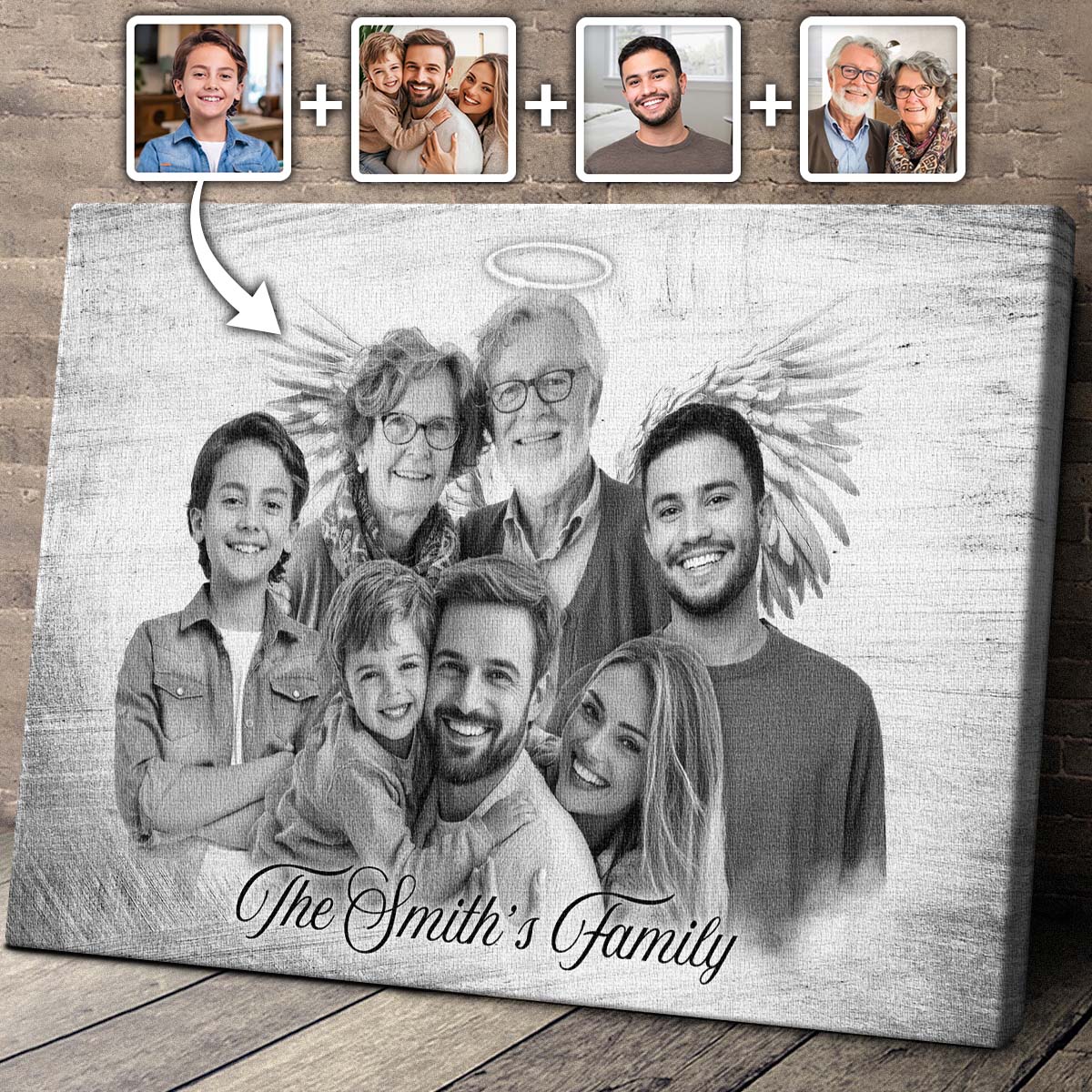 Horizontal Combine Photos Loved One, Family Portrait From Different Photos - Personalized Canvas - Memorial Gift