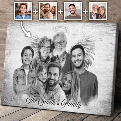 Horizontal Combine Photos Loved One, Family Portrait From Different Photos - Personalized Canvas - Memorial Gift