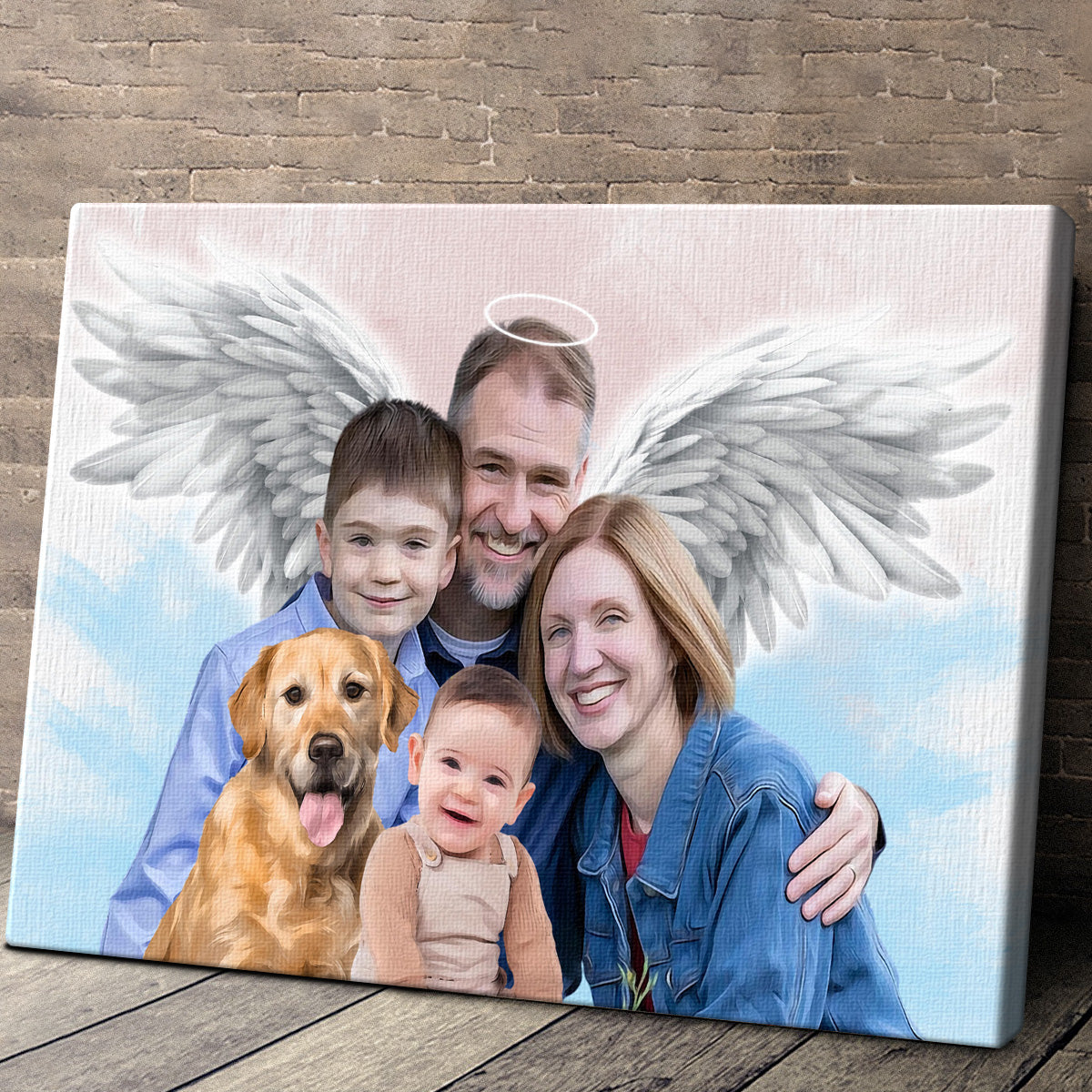 Memorial Custom Combine Photos Canvas - Pastel 2 Color Painting Style Horizontal  - Gift For Family Members