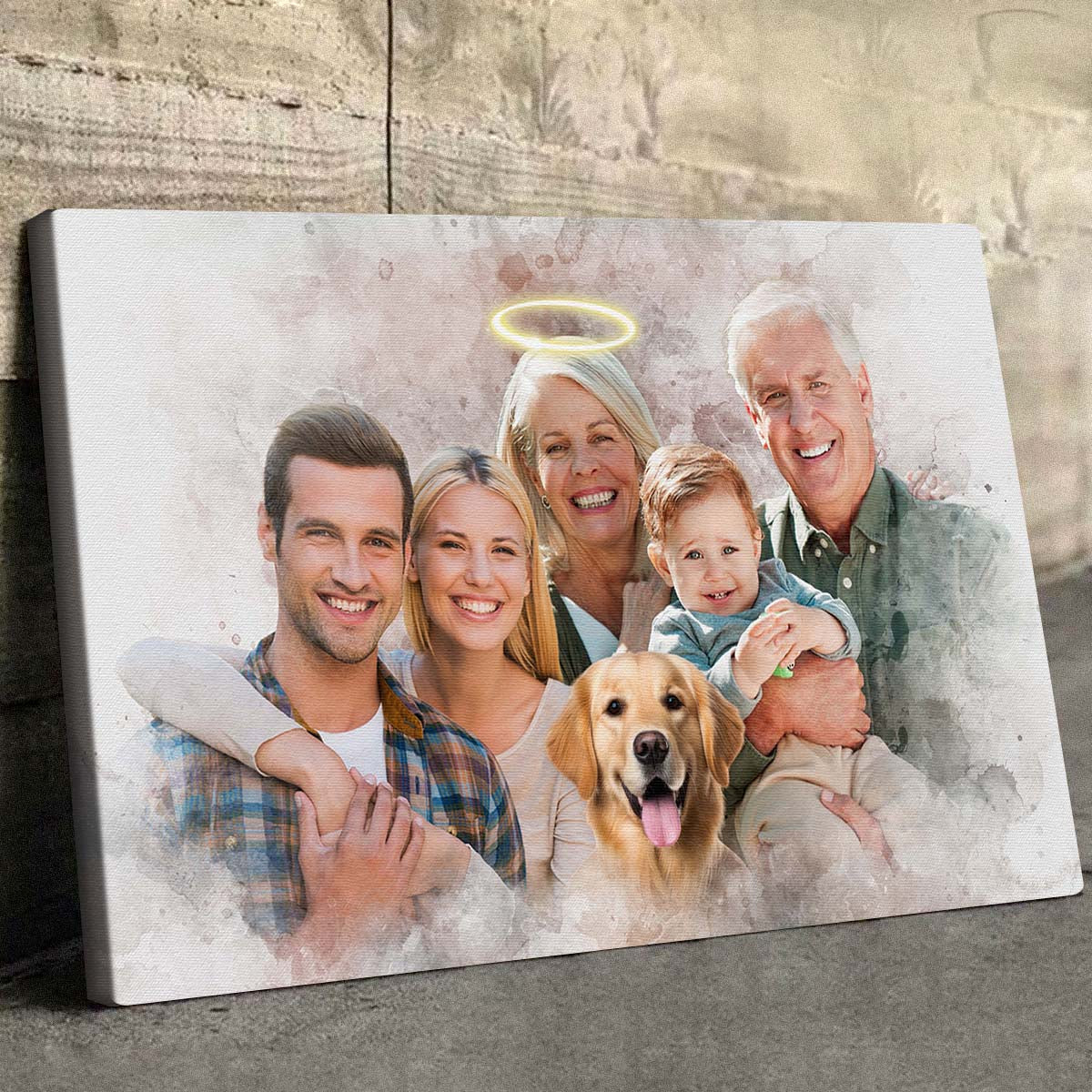 Combine Loved One From Different Photos, Adding Halo To Deceased One - Personalized Canvas