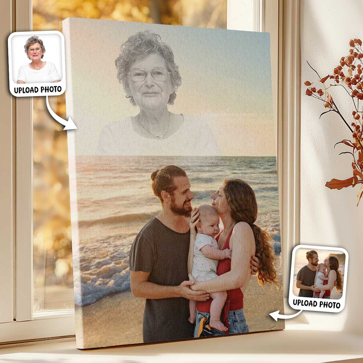 Memorial Custom Photo Canvas - Sunset Horizon View For Deceased, Loved One - Gift For Family Members