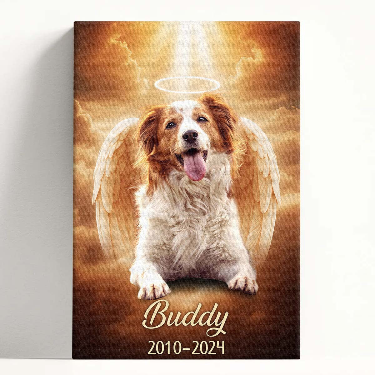 Memorial Custom Photo Canvas - Pet Loss, Deceased Loved One With Halo & Wings Heaven - Gift For Family Members