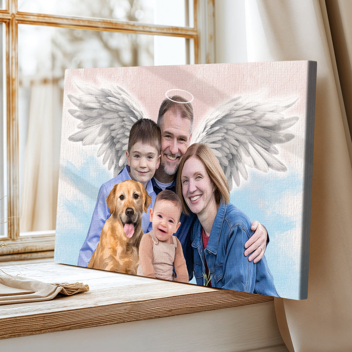 Memorial Custom Combine Photos Canvas - Pastel 2 Color Painting Style Horizontal  - Gift For Family Members
