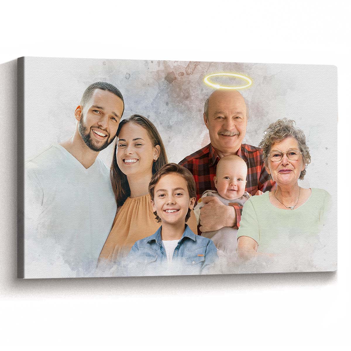 Combine Loved One From Different Photos, Adding Halo To Deceased One - Personalized Canvas