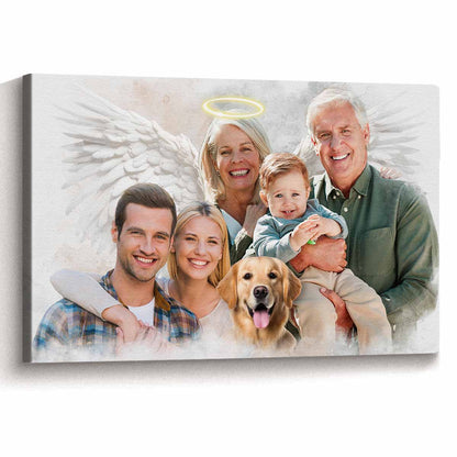 Custom Combine Photos Loved One From Different Images, Adding Halo & Wings To Deceased One - Personalized Canvas