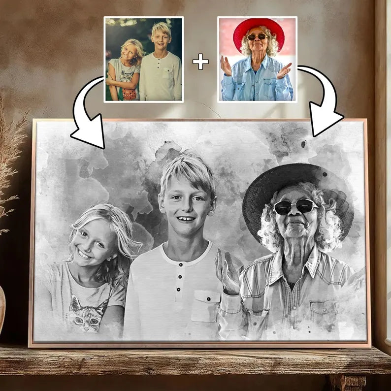 Combine Photo Loved One, Family Portrait From Different Photos - Personalized Canvas - Memorial Gift