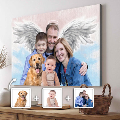 Memorial Custom Combine Photos Canvas - Pastel 2 Color Painting Style Horizontal  - Gift For Family Members