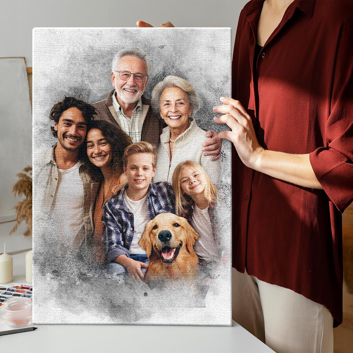 Color Combine Add Deceased Loved One to Photo, Memorial Gift, Add Person to Photo, Family Portrait Different Photos, Combine Photos Canvas