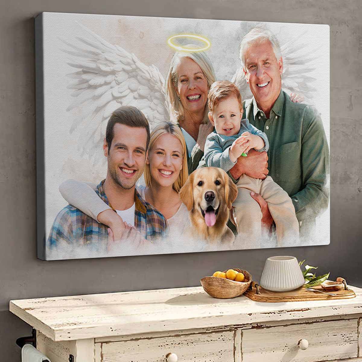Custom Combine Photos Loved One From Different Images, Adding Halo & Wings To Deceased One - Personalized Canvas