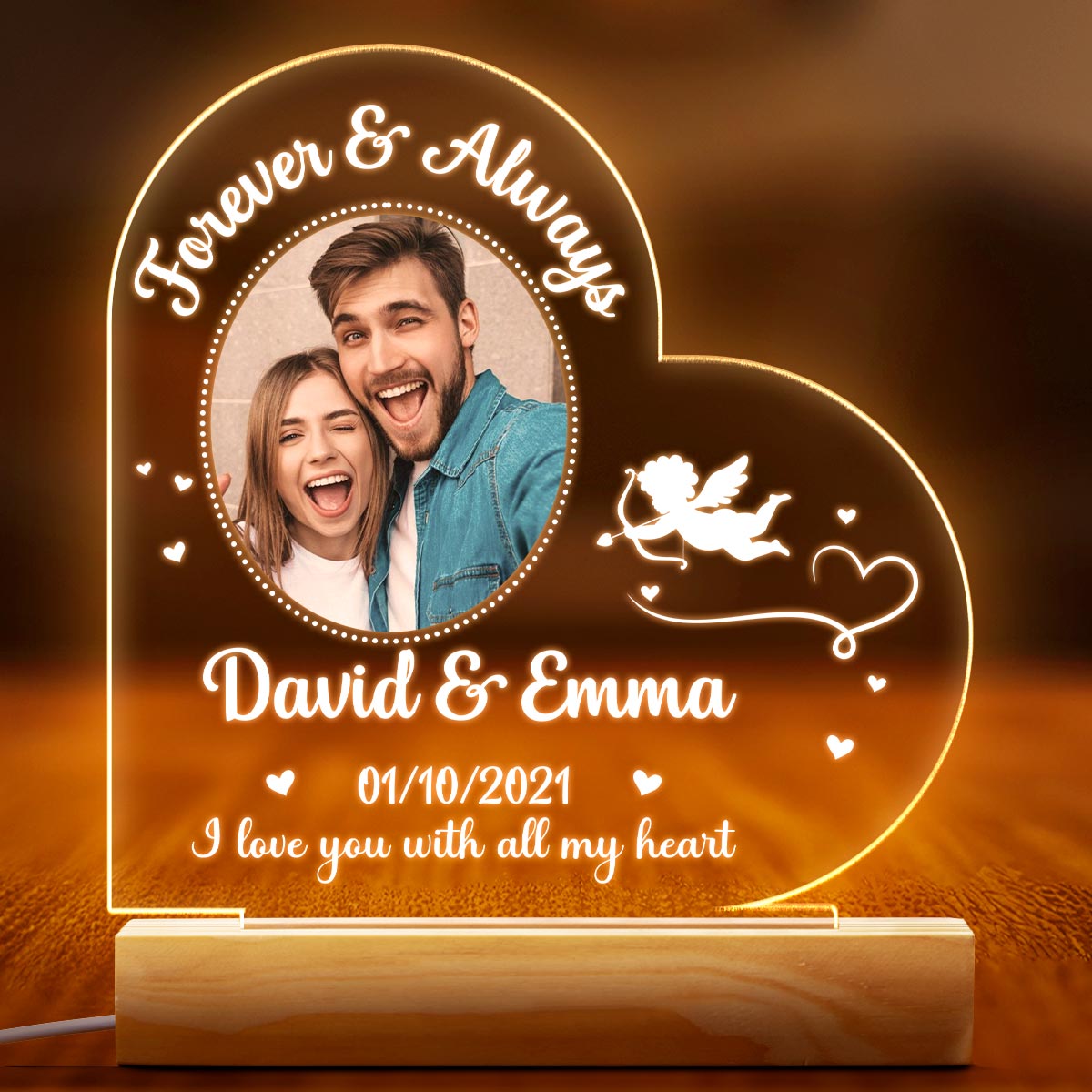 Custom Photo I Love You With All My Heart - Customized Personalized 3D LED Light - Valentine's Day Gift For Husband Wife, Anniversary