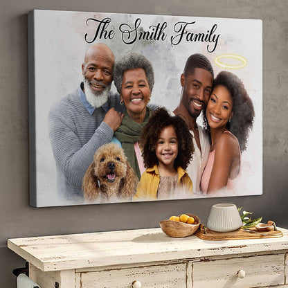 Combine Photos Loved One With Quotes, Adding Halo To Deceased One - Personalized Canvas