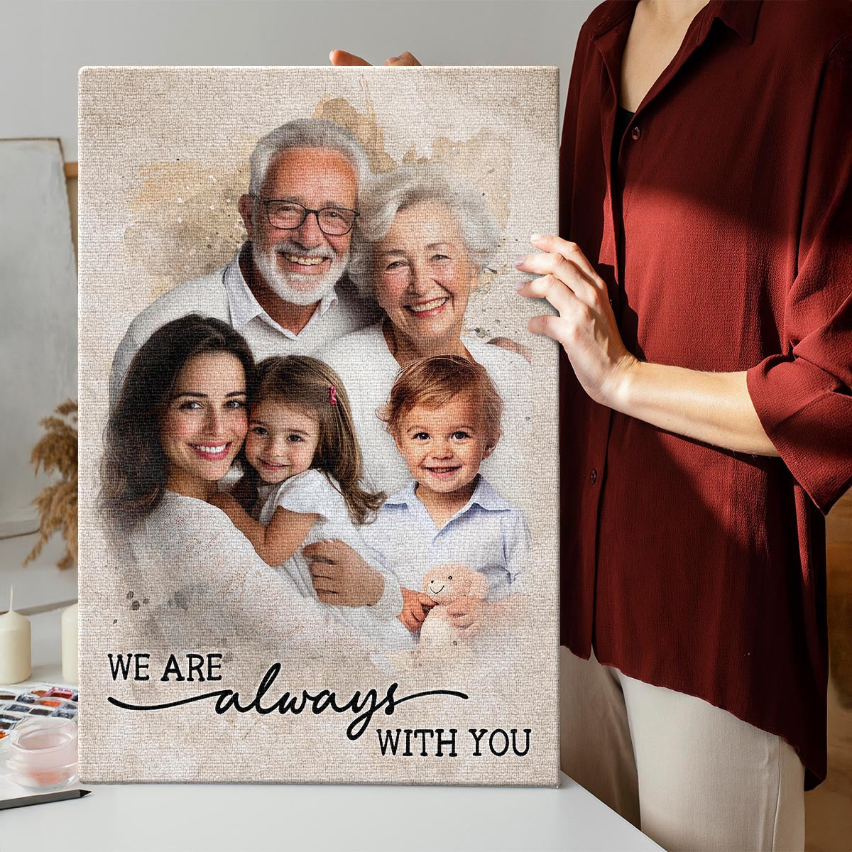 Add Loved One to Photo Custom Canvas - Personalized Customized Canvas - Memorial Gift for Dad Mom