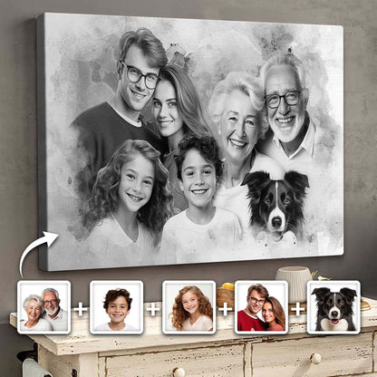 Combine Photo Loved One, Family Portrait From Different Photos - Personalized Canvas - Memorial Gift