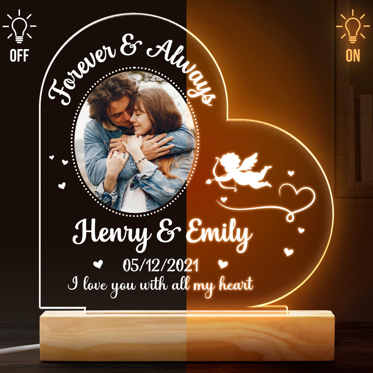 Custom Photo I Love You With All My Heart - Customized Personalized 3D LED Light - Valentine's Day Gift For Husband Wife, Anniversary