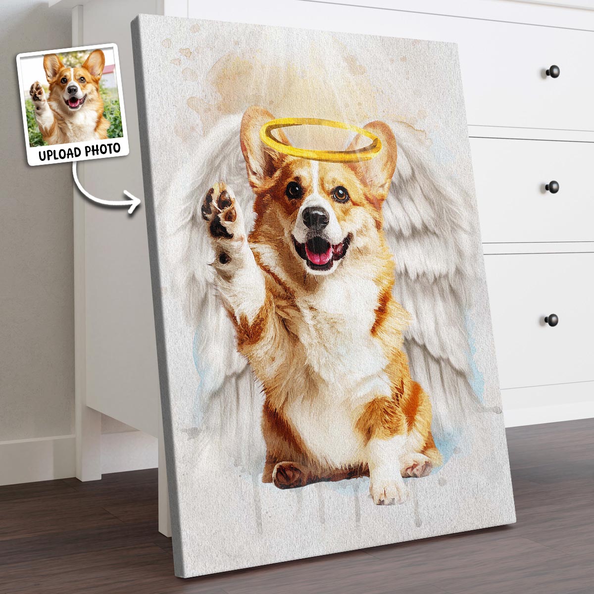 Memorial Custom Photo Canvas - Pet Loss With Halo & Wings And Heavenly Light - Gift For Pet Lovers