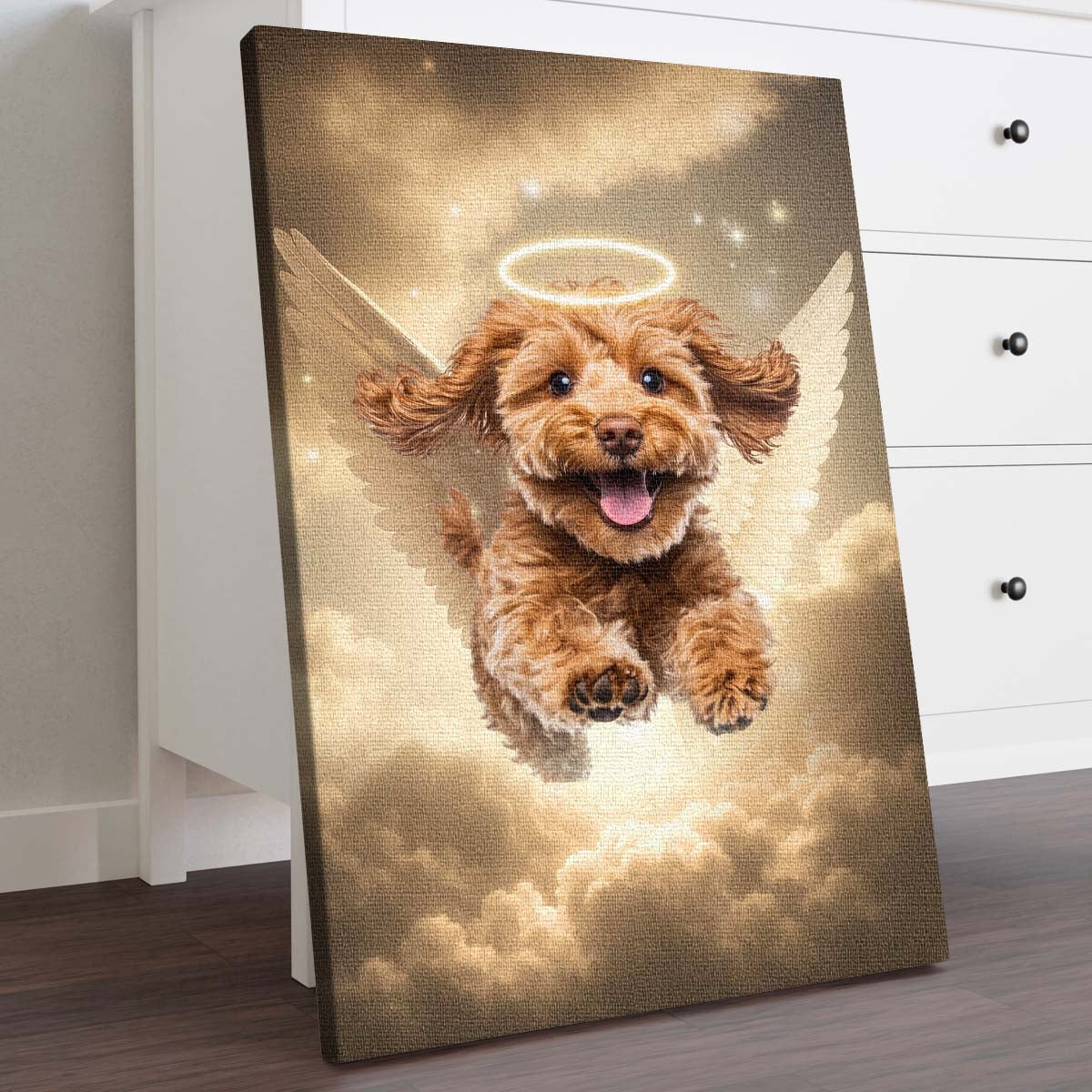 Memorial Custom Photo Canvas - Pet Loss With Halo & Wings Heaven - Gift For Family Members, Pet Lovers