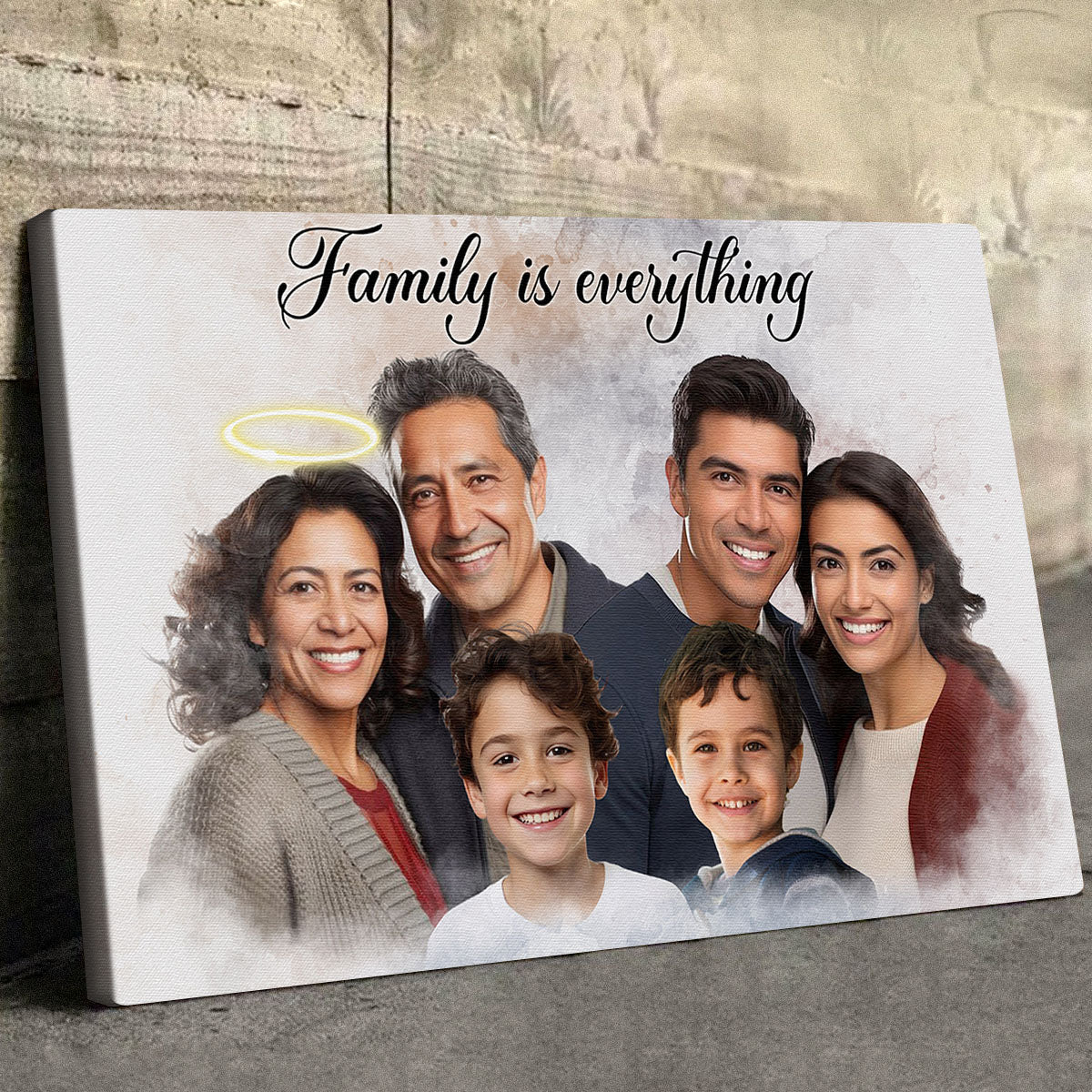 Combine Photos Loved One With Quotes, Adding Halo To Deceased One - Personalized Canvas