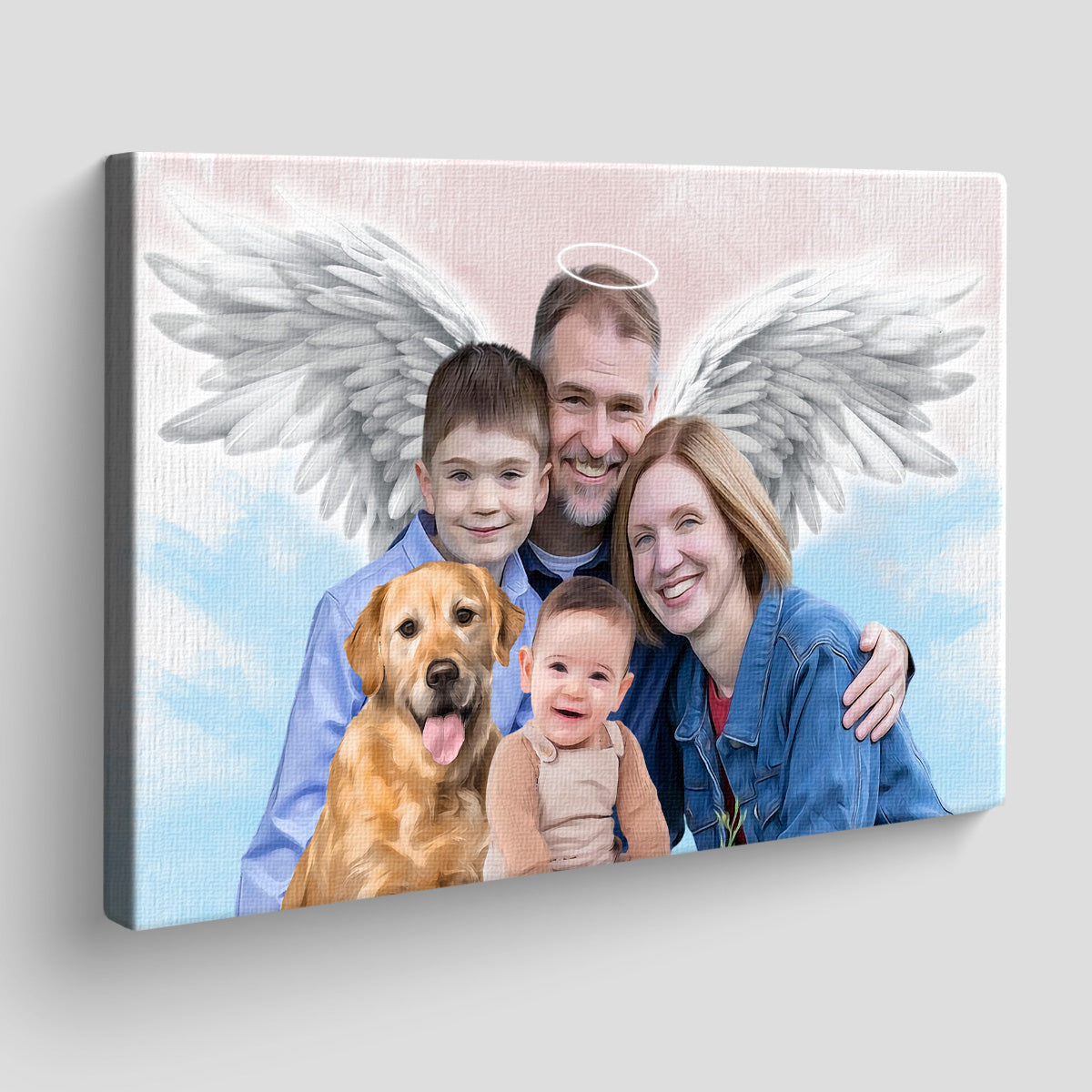Memorial Custom Combine Photos Canvas - Pastel 2 Color Painting Style Horizontal  - Gift For Family Members