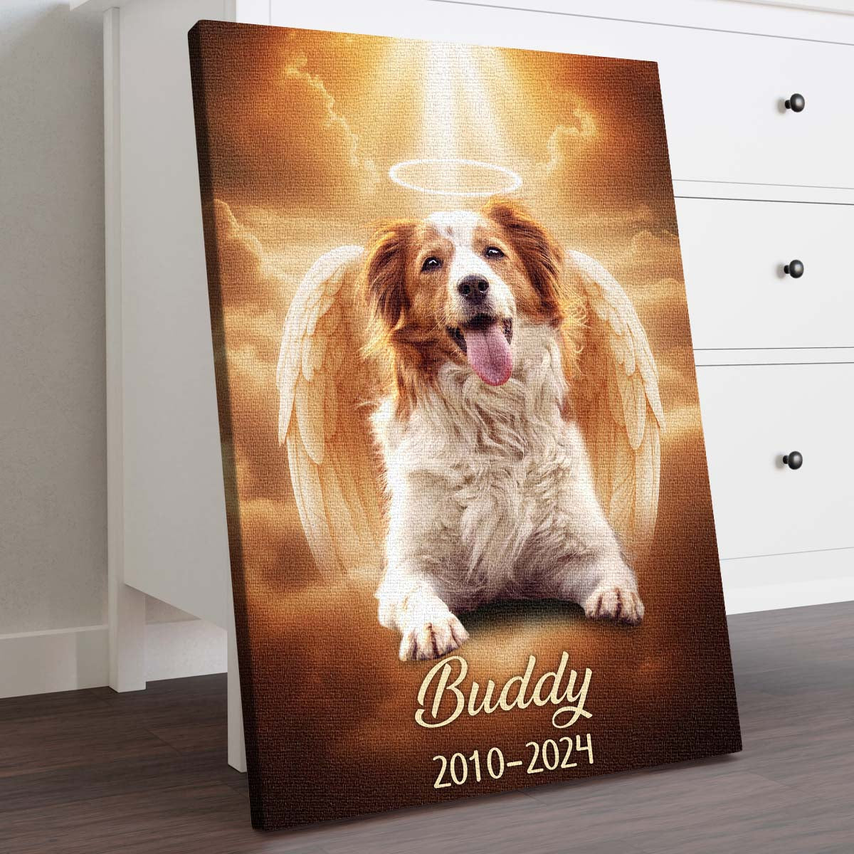 Memorial Custom Photo Canvas - Pet Loss, Deceased Loved One With Halo & Wings Heaven - Gift For Family Members